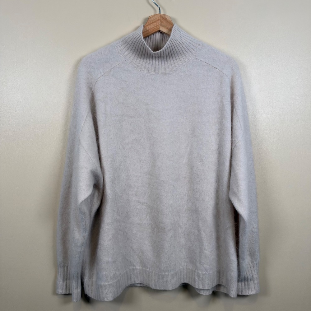 Vineyard Vines Cashmere Sweater Women L Gray Oversized Mock Neck Luxury Knit - Picture 2 of 7